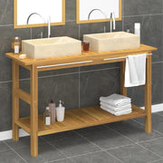 vidaXL Washbasin cabinet with sinks solid teak wood marble black