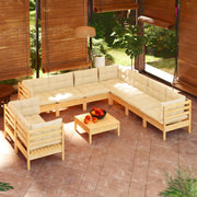 vidaXL 10-piece lounge set with gray cushions, solid pinewood