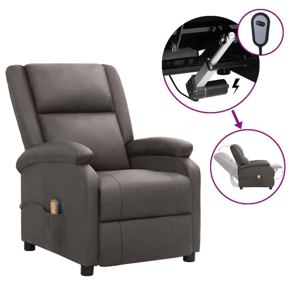 vidaXL Massagestoel elektrisch echt leer grijs