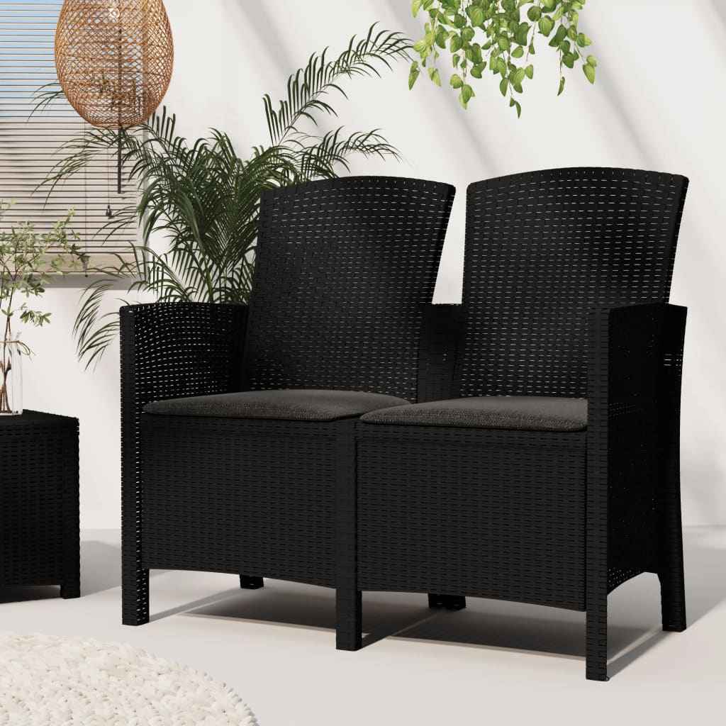 vidaXL Tuinbank 2-zits met kussens PP-rattan bruin