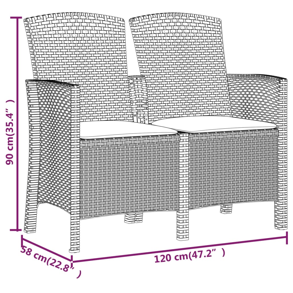 vidaXL Tuinbank 2-zits met kussens PP-rattan bruin