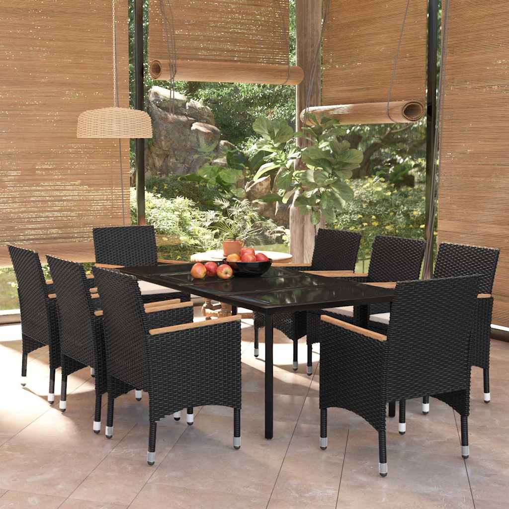 vidaXL 5-delige Tuinset met kussens zwart