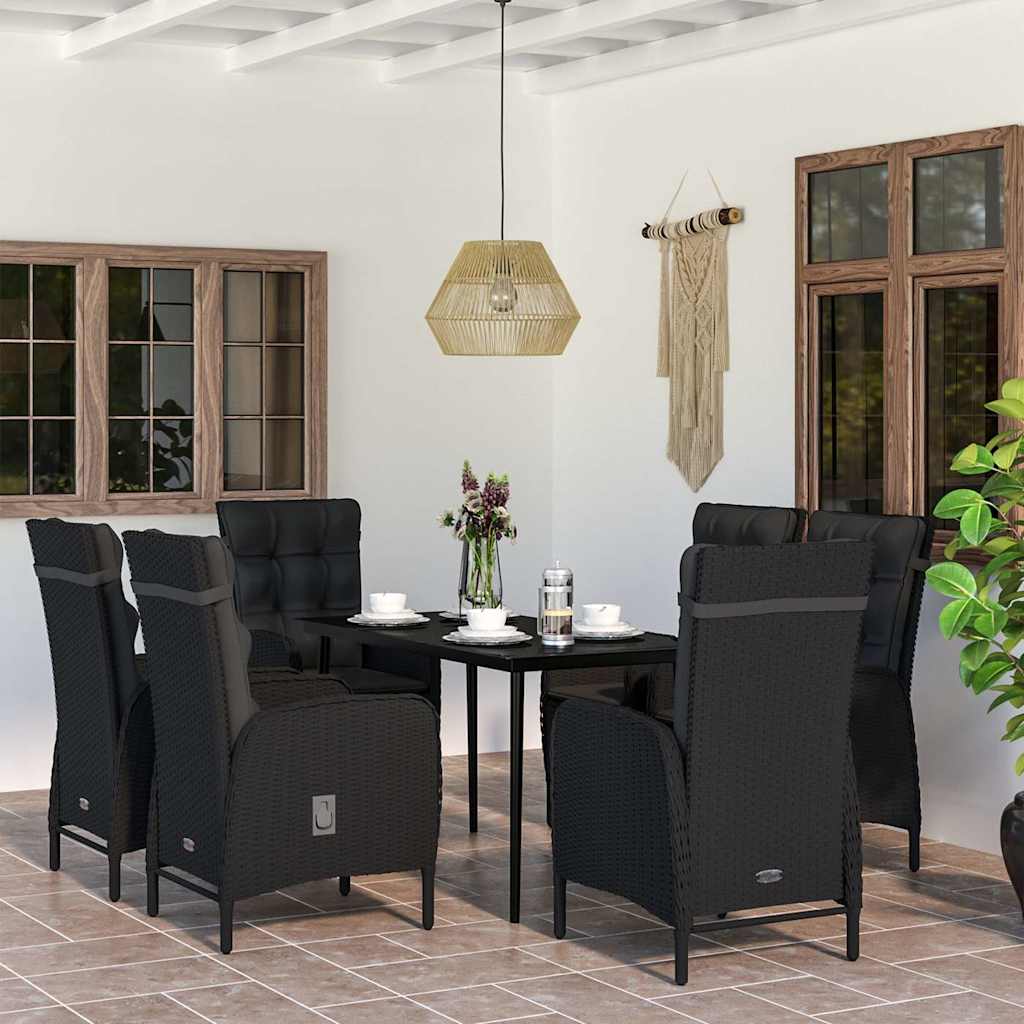 vidaXL 7-delige Tuinset met kussens grijs en zwart