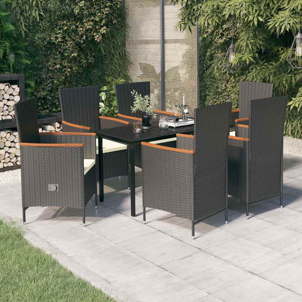 vidaXL 5-delige Tuinset met kussens zwart