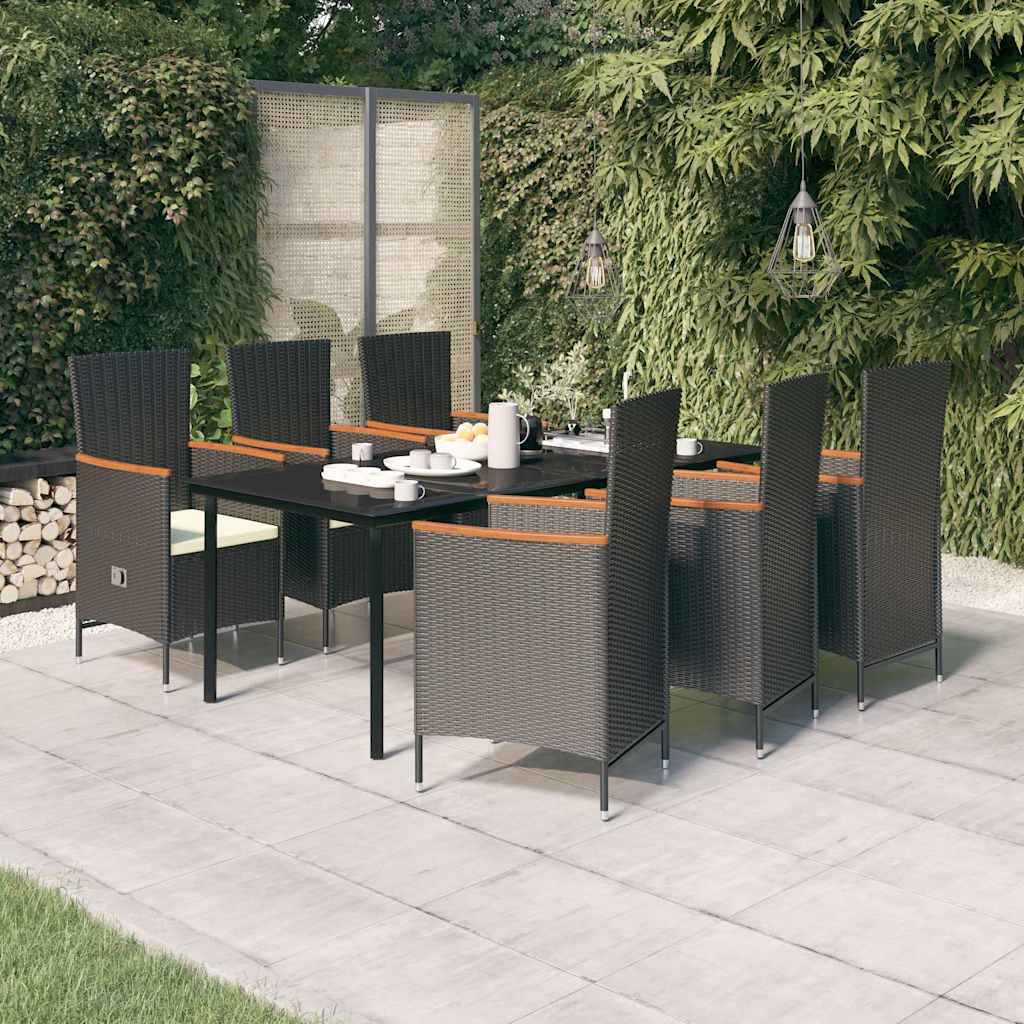 vidaXL 5-delige Tuinset met kussens zwart