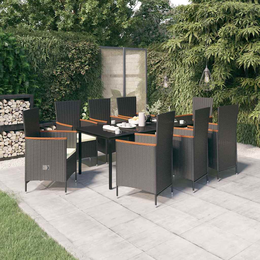 vidaXL 5-delige Tuinset met kussens zwart