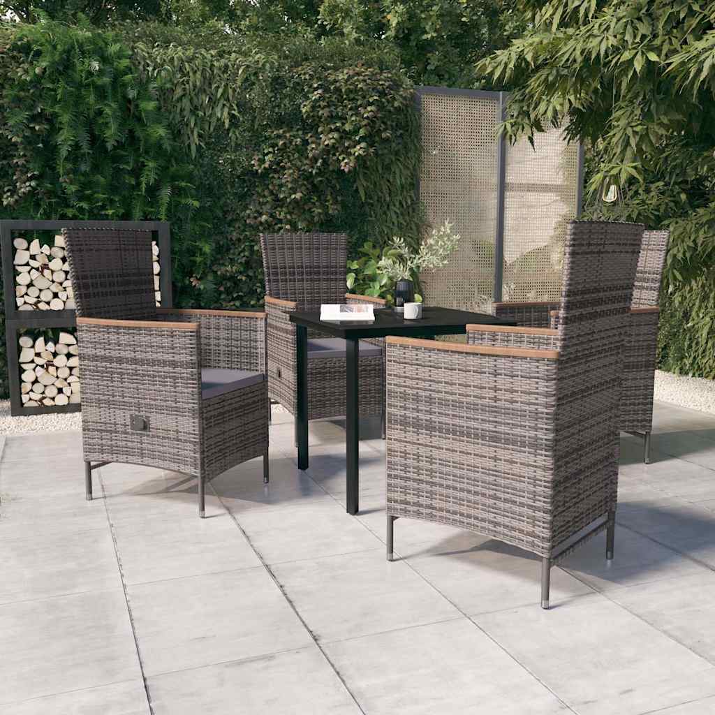 vidaXL 5-delige Tuinset met kussens zwart
