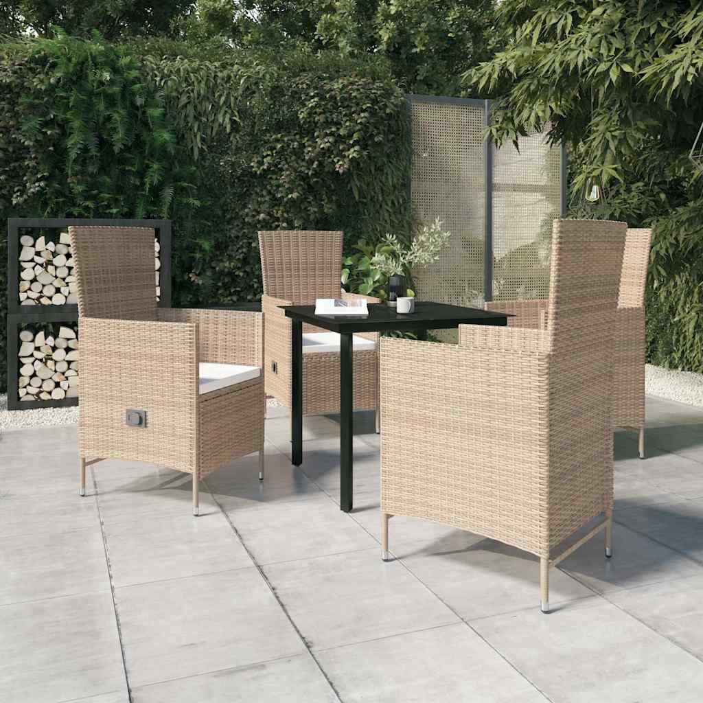 vidaXL 5-delige Tuinset met kussens zwart