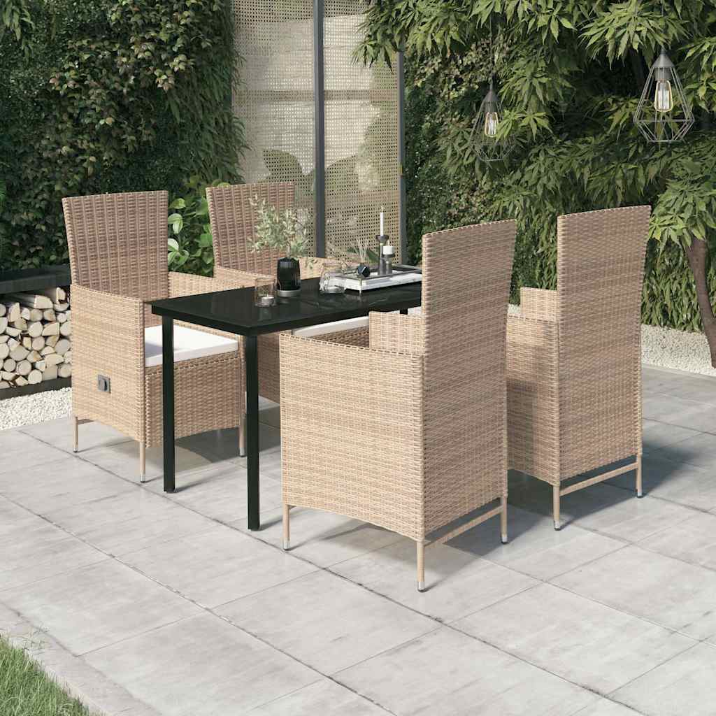 vidaXL 5-delige Tuinset met kussens zwart