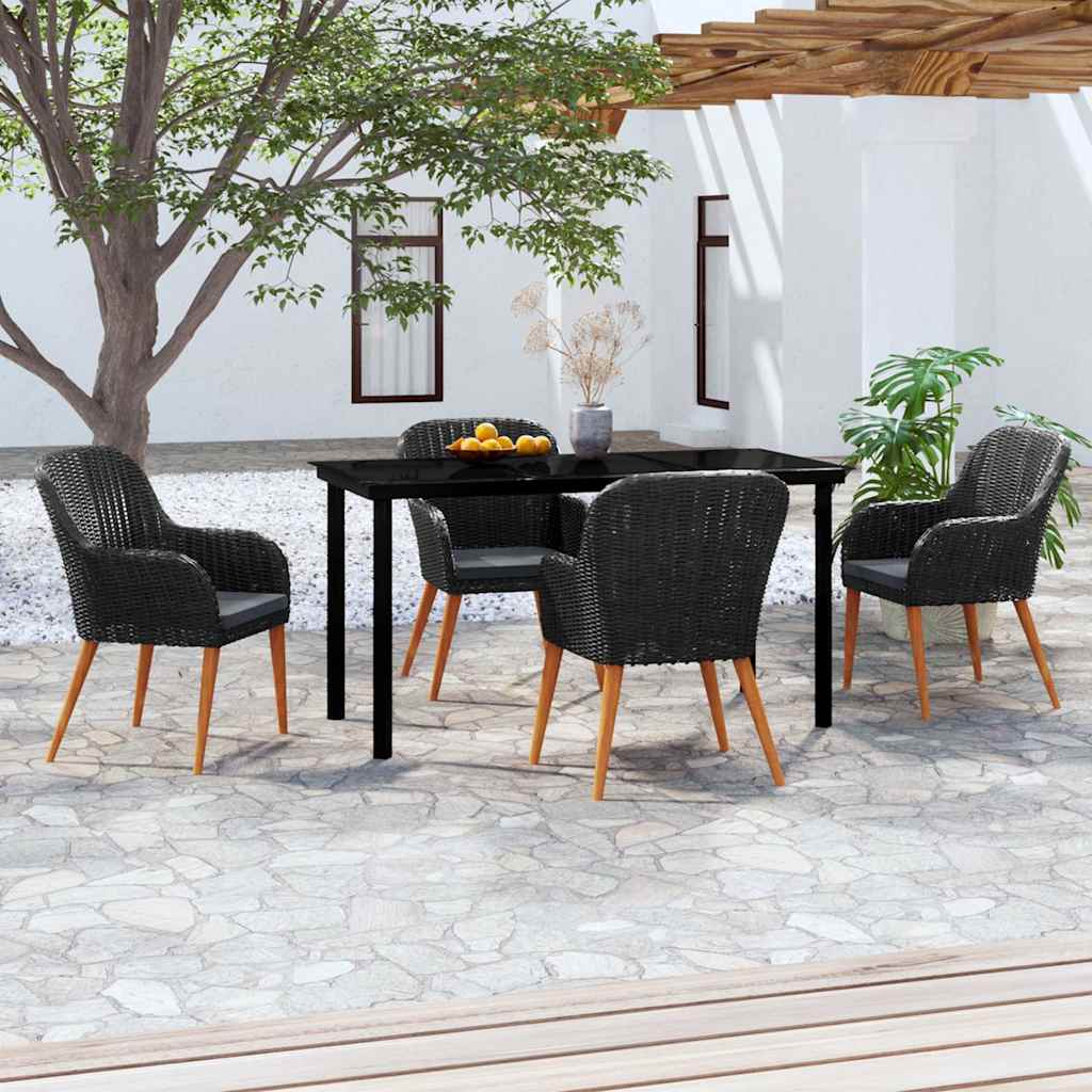 vidaXL 7-delige Tuinset met kussens zwart