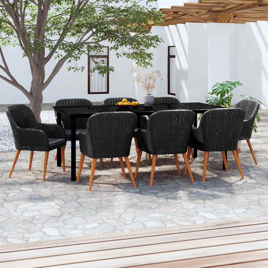 vidaXL 7-delige Tuinset met kussens zwart