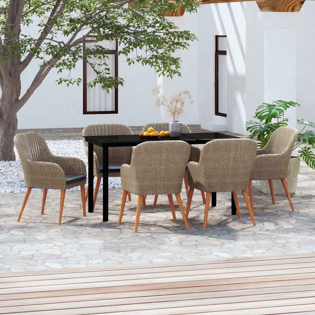 vidaXL 7-delige Tuinset met kussens zwart
