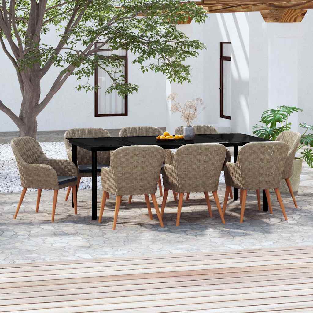 vidaXL 7-delige Tuinset met kussens zwart