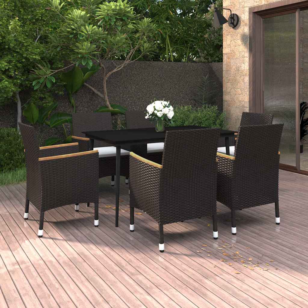 vidaXL 5-delige Tuinset met kussens poly rattan en glas
