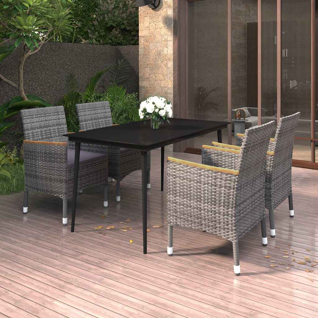 vidaXL 5-delige Tuinset met kussens poly rattan en glas