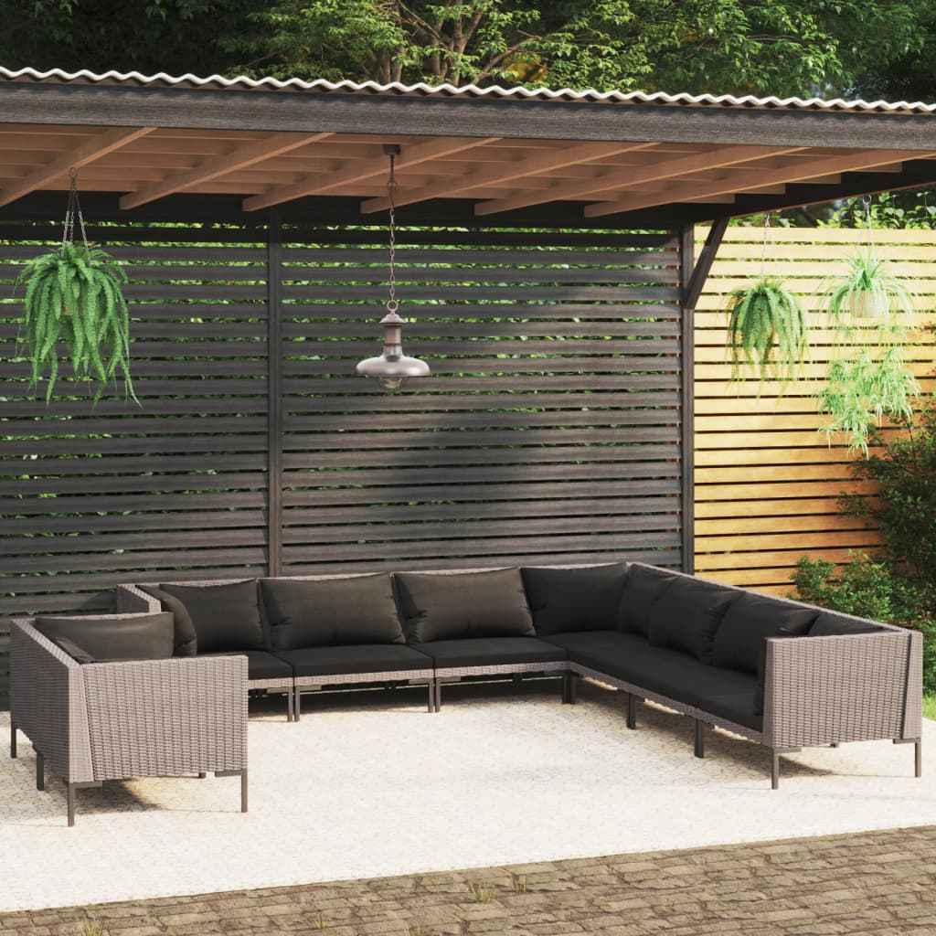 vidaXL 12-delige Loungeset met kussens poly rattan donkergrijs
