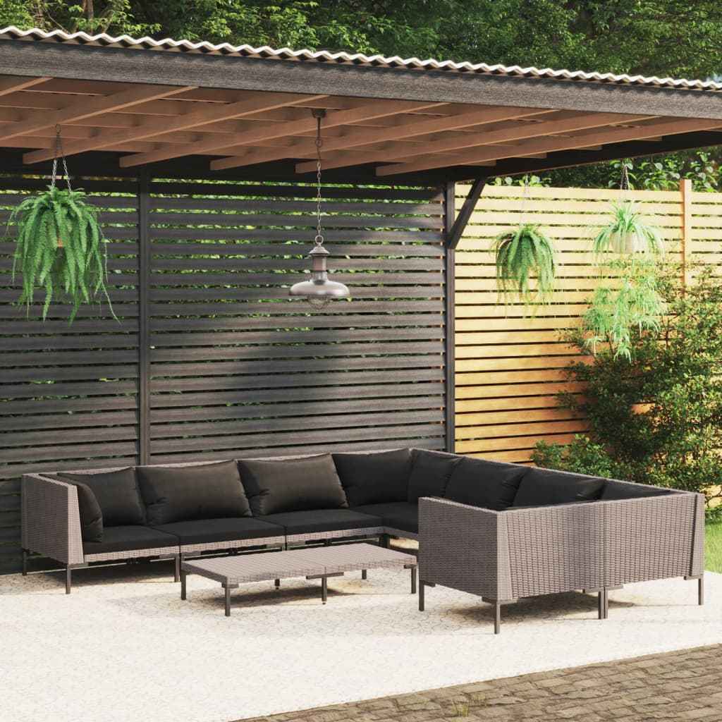 vidaXL 8-delige Loungeset met kussens poly rattan donkergrijs