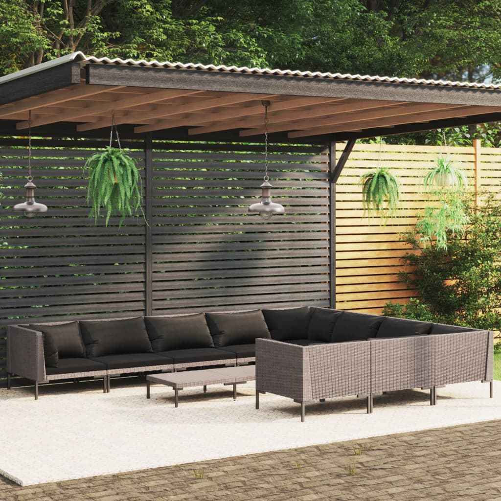 vidaXL 8-delige Loungeset met kussens poly rattan donkergrijs