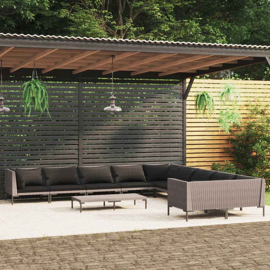 vidaXL 8-delige Loungeset met kussens poly rattan donkergrijs