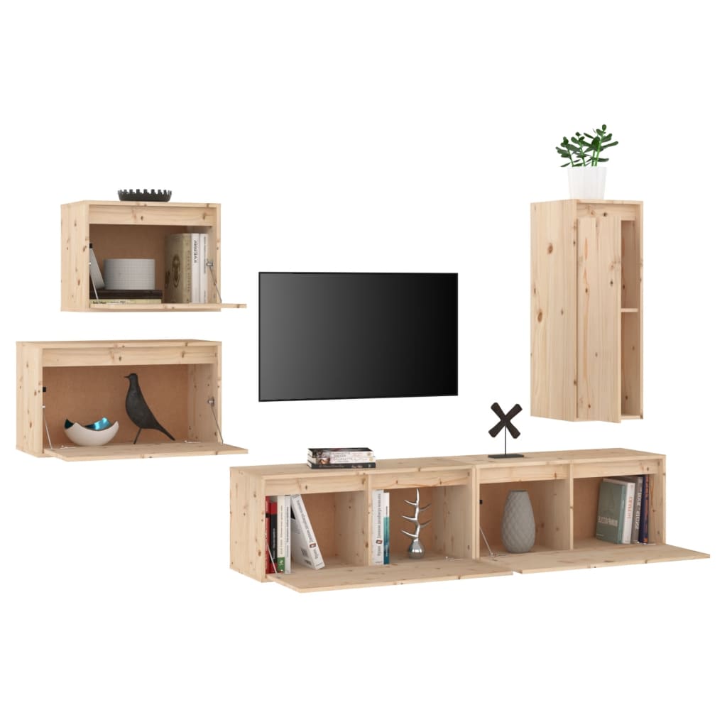 vidaXL Tv-meubelen 5 st massief grenenhout wit