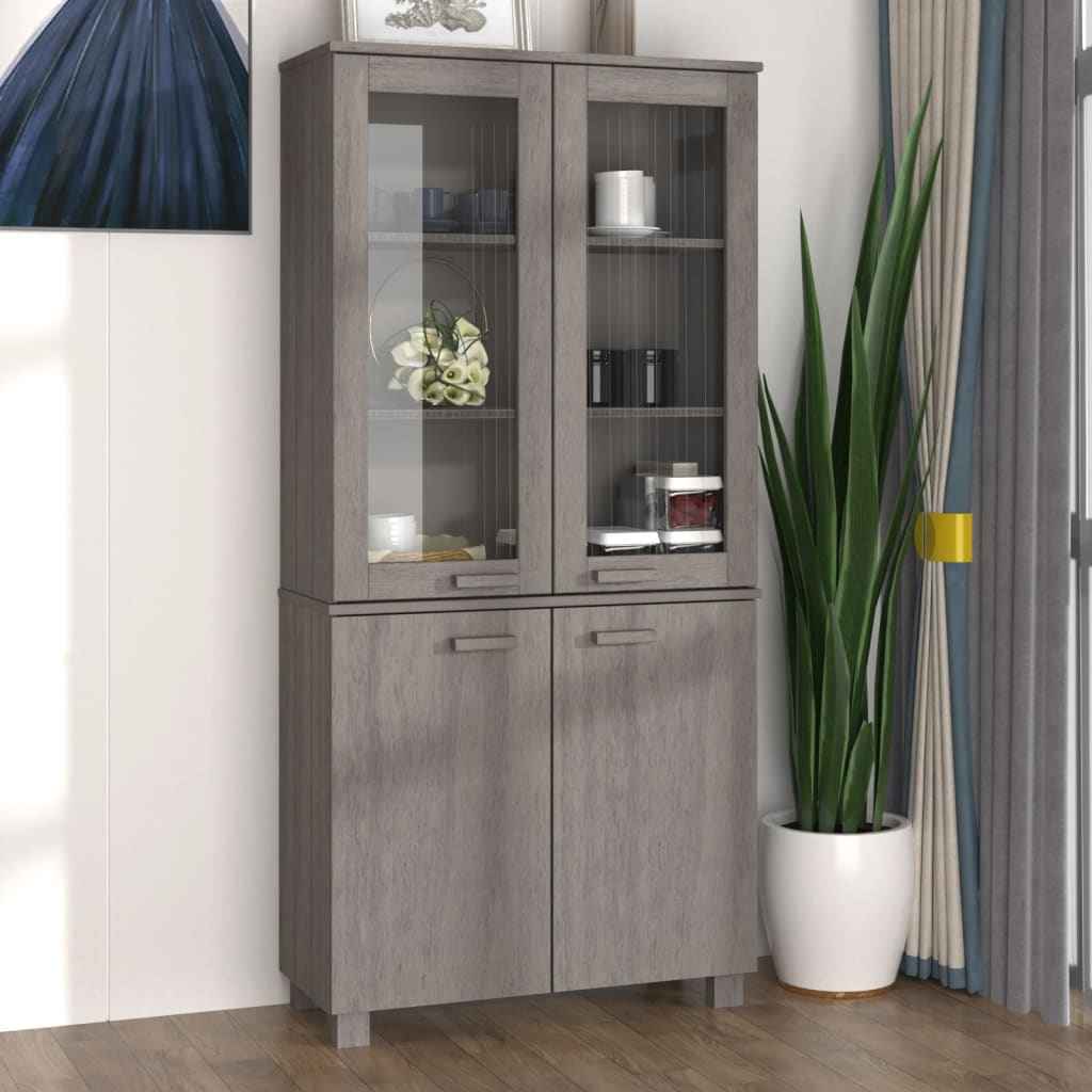 vidaXL Hoge kast HAMAR massief grenenhout donkergrijs