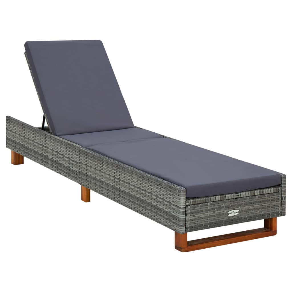 vidaXL Lounger with cushion poly rattan gray