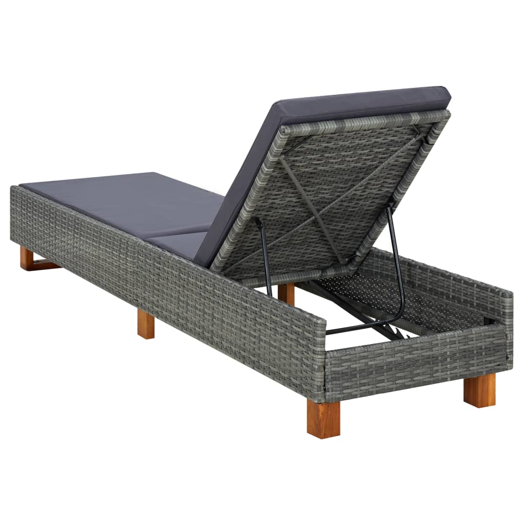 vidaXL Lounger with cushion poly rattan gray
