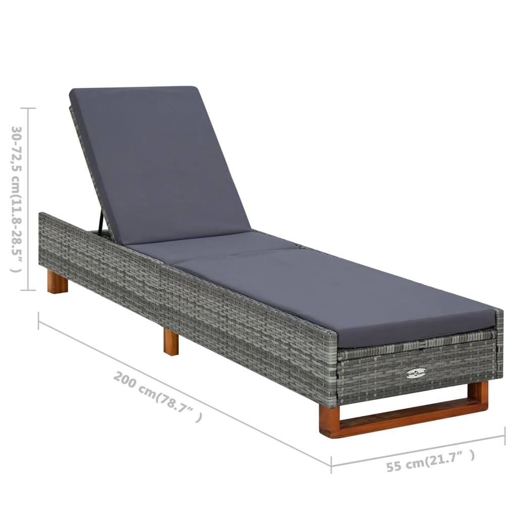vidaXL Lounger with cushion poly rattan gray