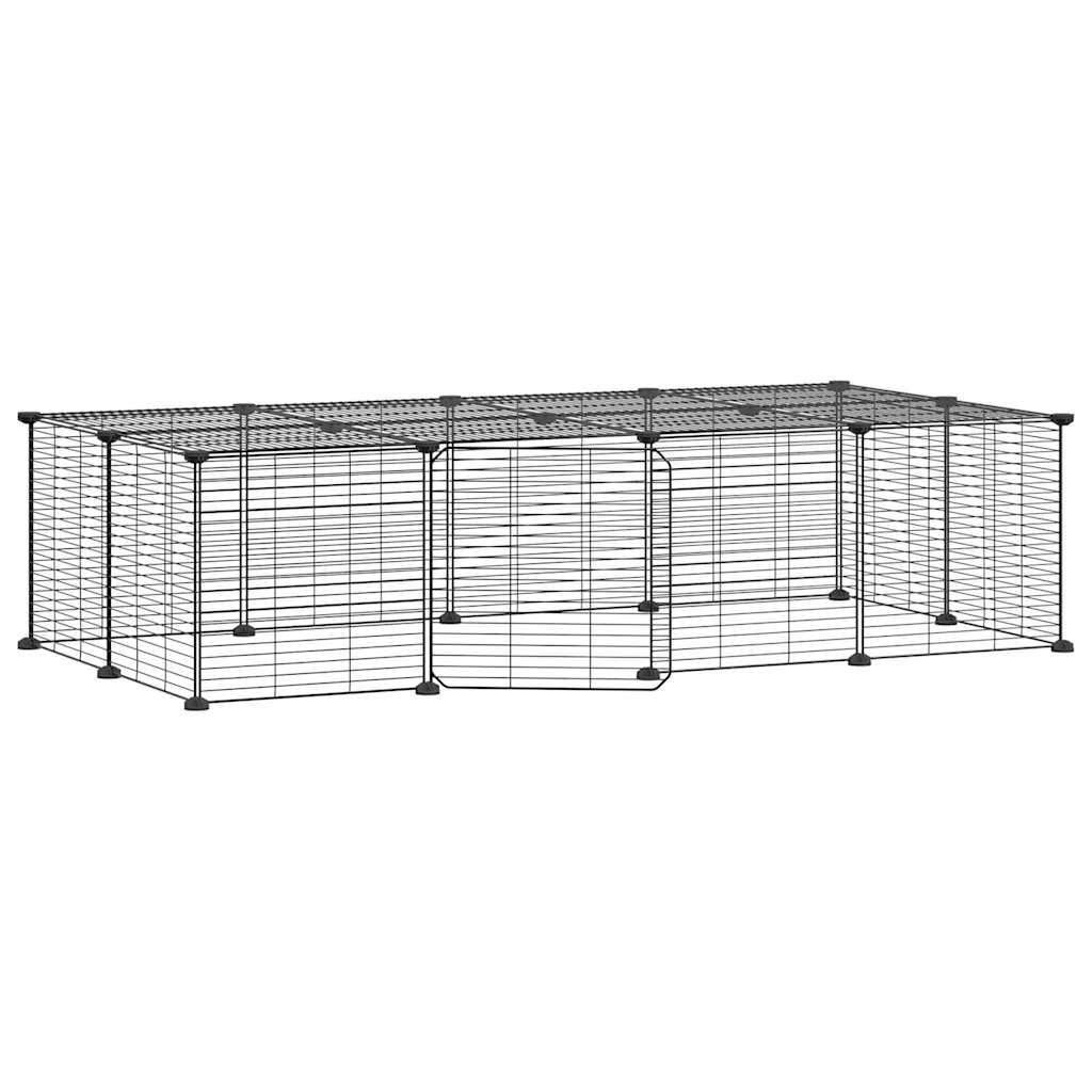 vidaXL Huisdierenkooi met deur 20 panelen 35x35 cm staal zwart - Aashly