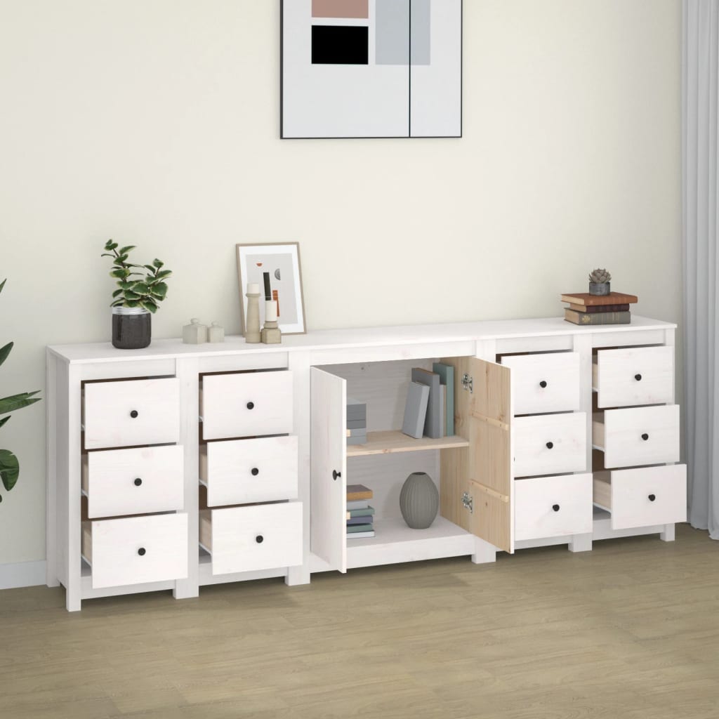 vidaXL Dressoir 230x35x80 cm massief grenenhout wit - Aashly