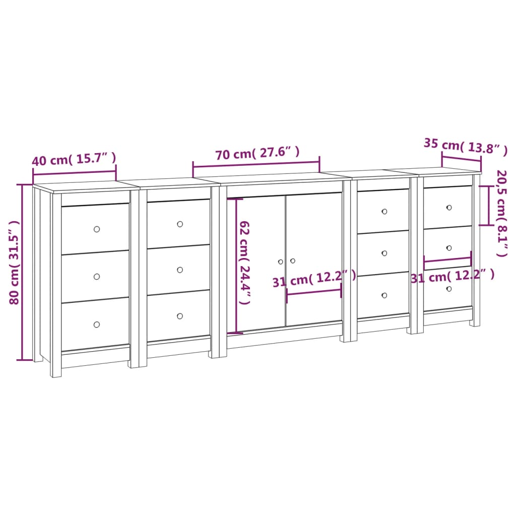 vidaXL Dressoir 230x35x80 cm massief grenenhout wit - Aashly