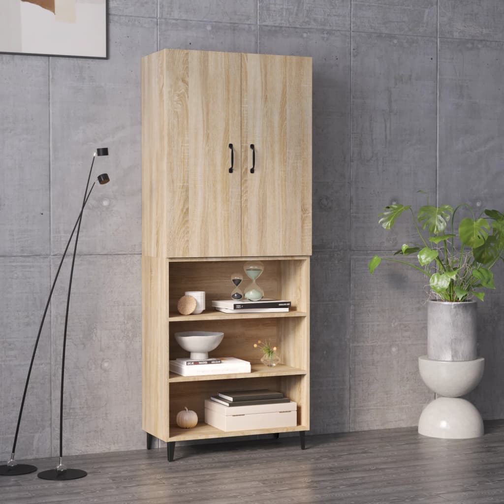 vidaXL Hoge kast 69,5x32,5x180 cm bewerkt hout betongrijs - Aashly