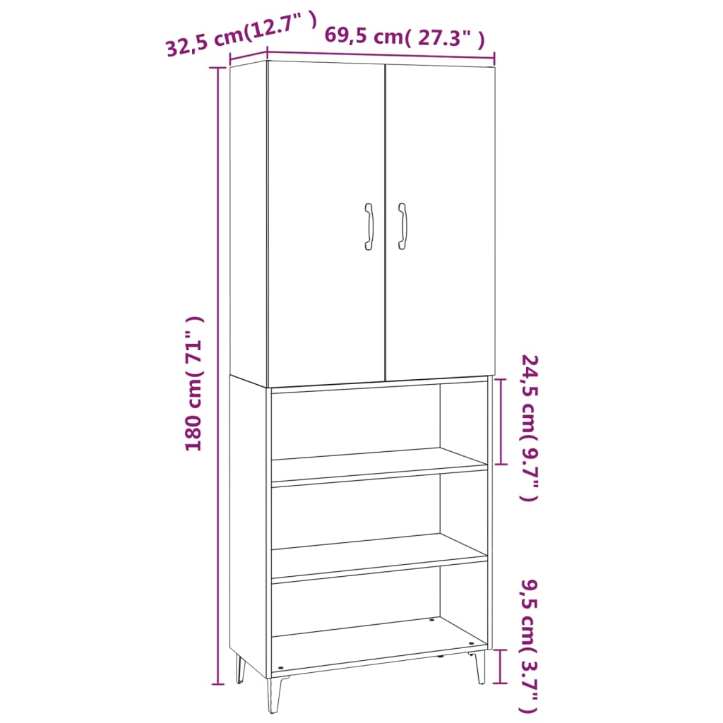 vidaXL Hoge kast 69,5x32,5x180 cm bewerkt hout betongrijs - Aashly