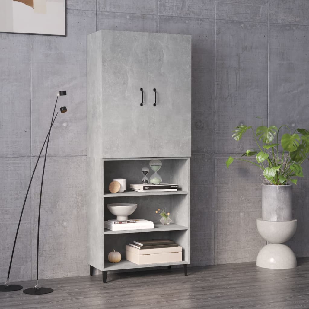 vidaXL Hoge kast 69,5x32,5x180 cm bewerkt hout betongrijs - Aashly