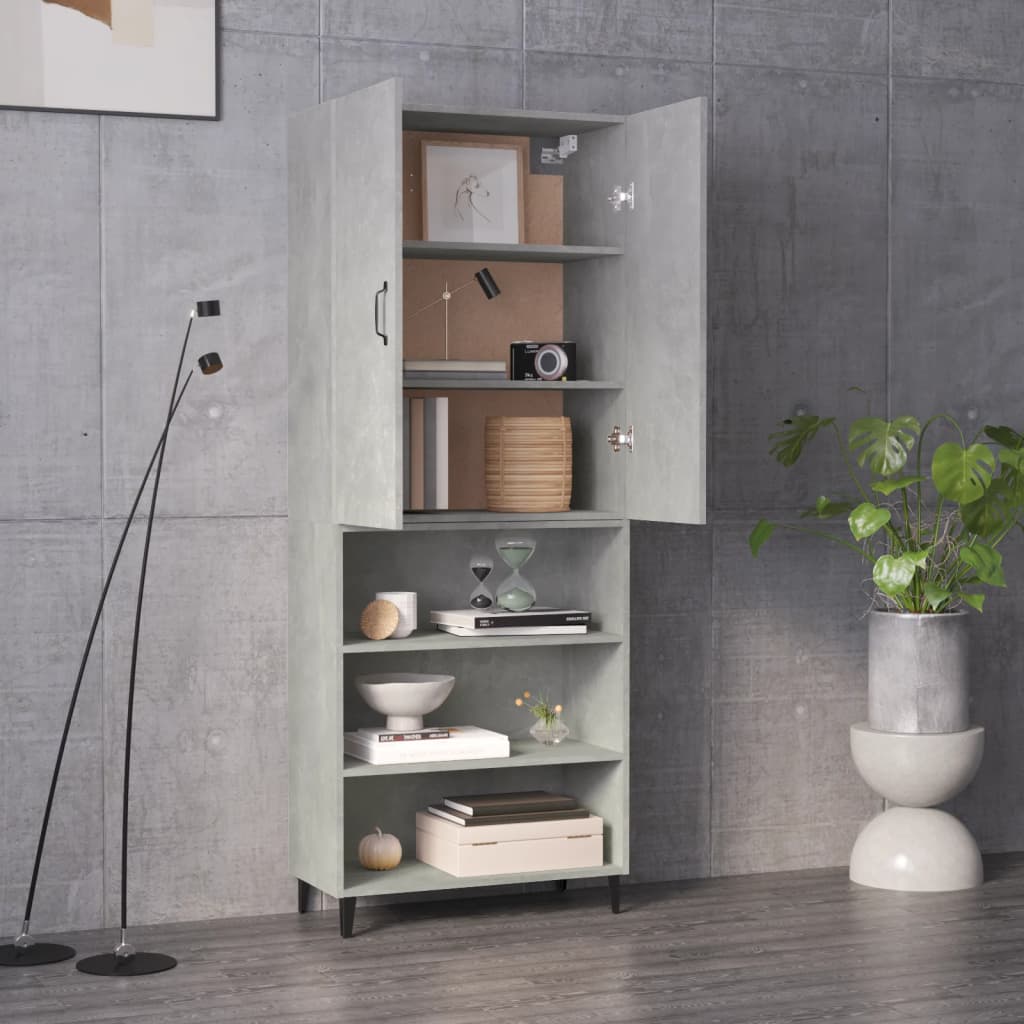 vidaXL Hoge kast 69,5x32,5x180 cm bewerkt hout betongrijs - Aashly