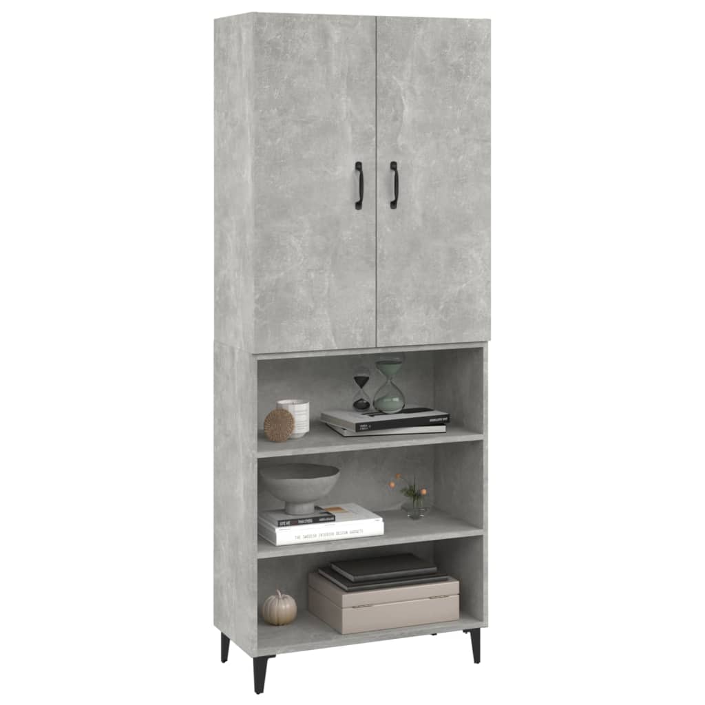 vidaXL Hoge kast 69,5x32,5x180 cm bewerkt hout betongrijs - Aashly