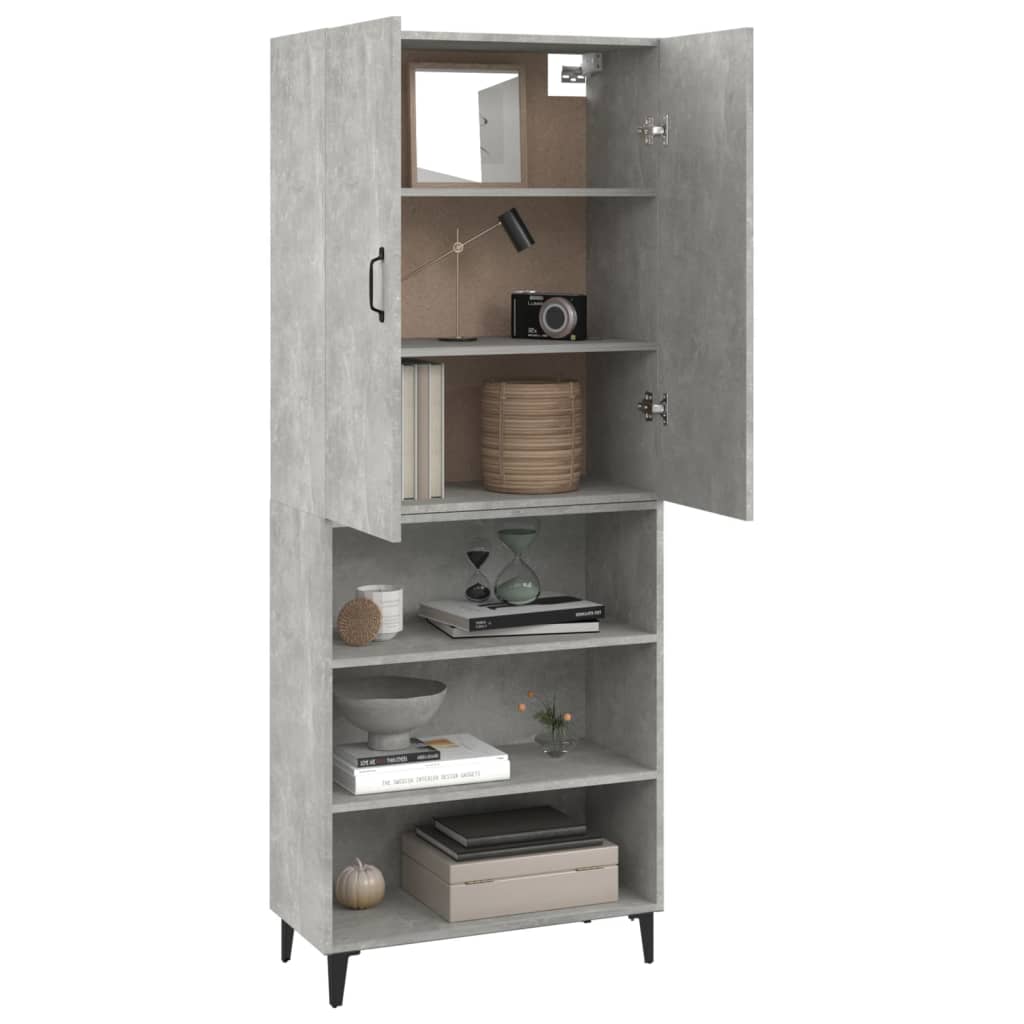 vidaXL Hoge kast 69,5x32,5x180 cm bewerkt hout betongrijs - Aashly