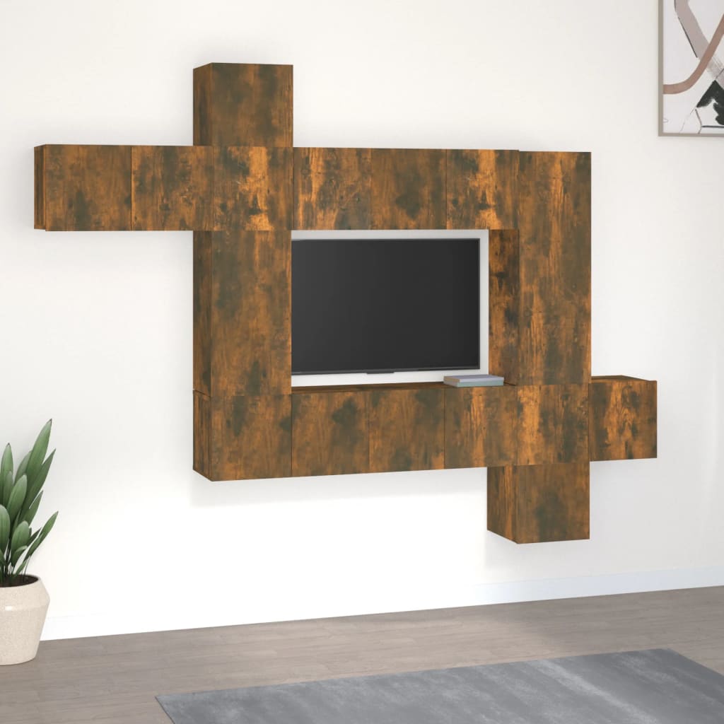 vidaXL 9-delig Tv-meubelset wandmontage bewerkt hout artisanaal eiken