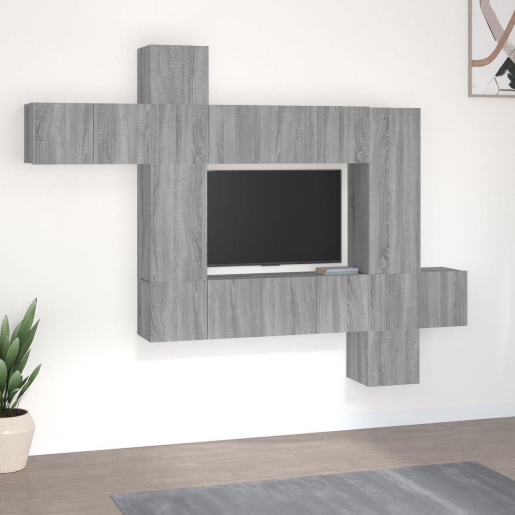 vidaXL 9-delig Tv-meubelset wandmontage bewerkt hout artisanaal eiken