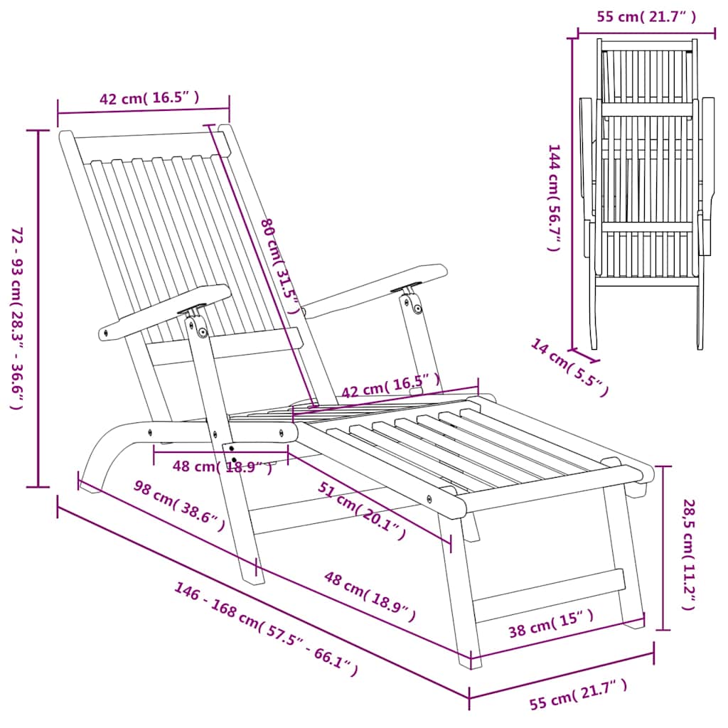 vidaXL Terrasstoelen met voetensteun en tafel massief acaciahout