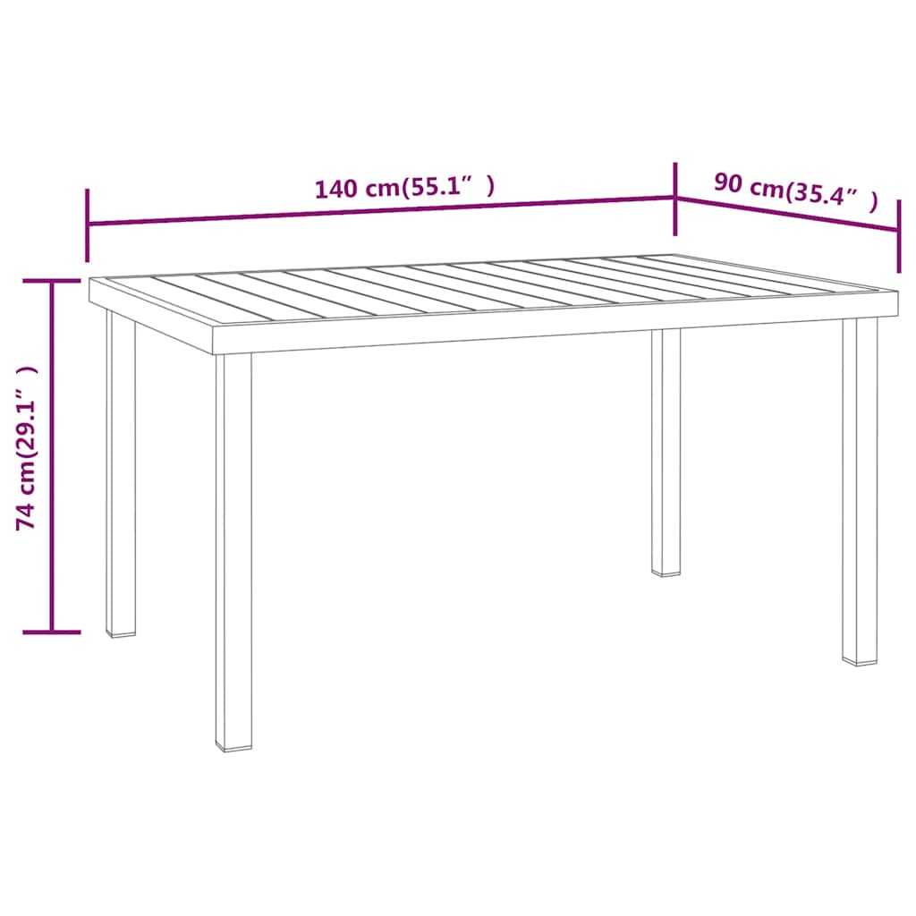 vidaXL Tuintafel 140x90x74 cm aluminium en HKC zwart
