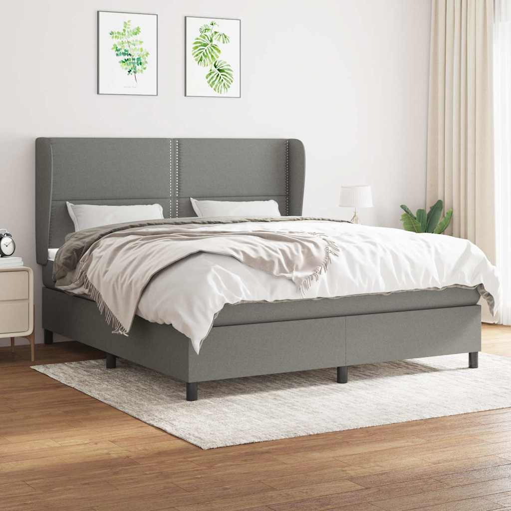 vidaXL Boxspring met matras stof donkergrijs 160x200 cm