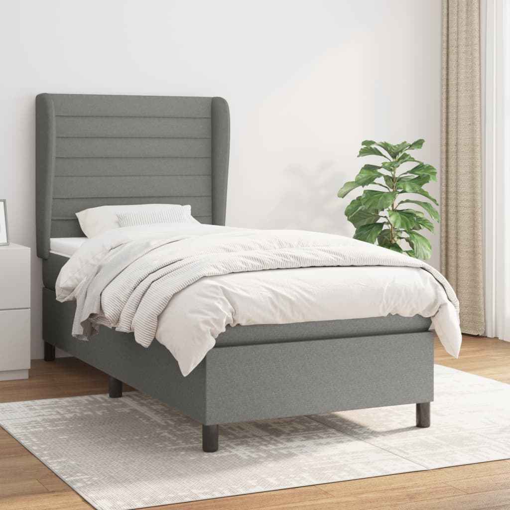 vidaXL Boxspring met matras stof donkergrijs 160x200 cm