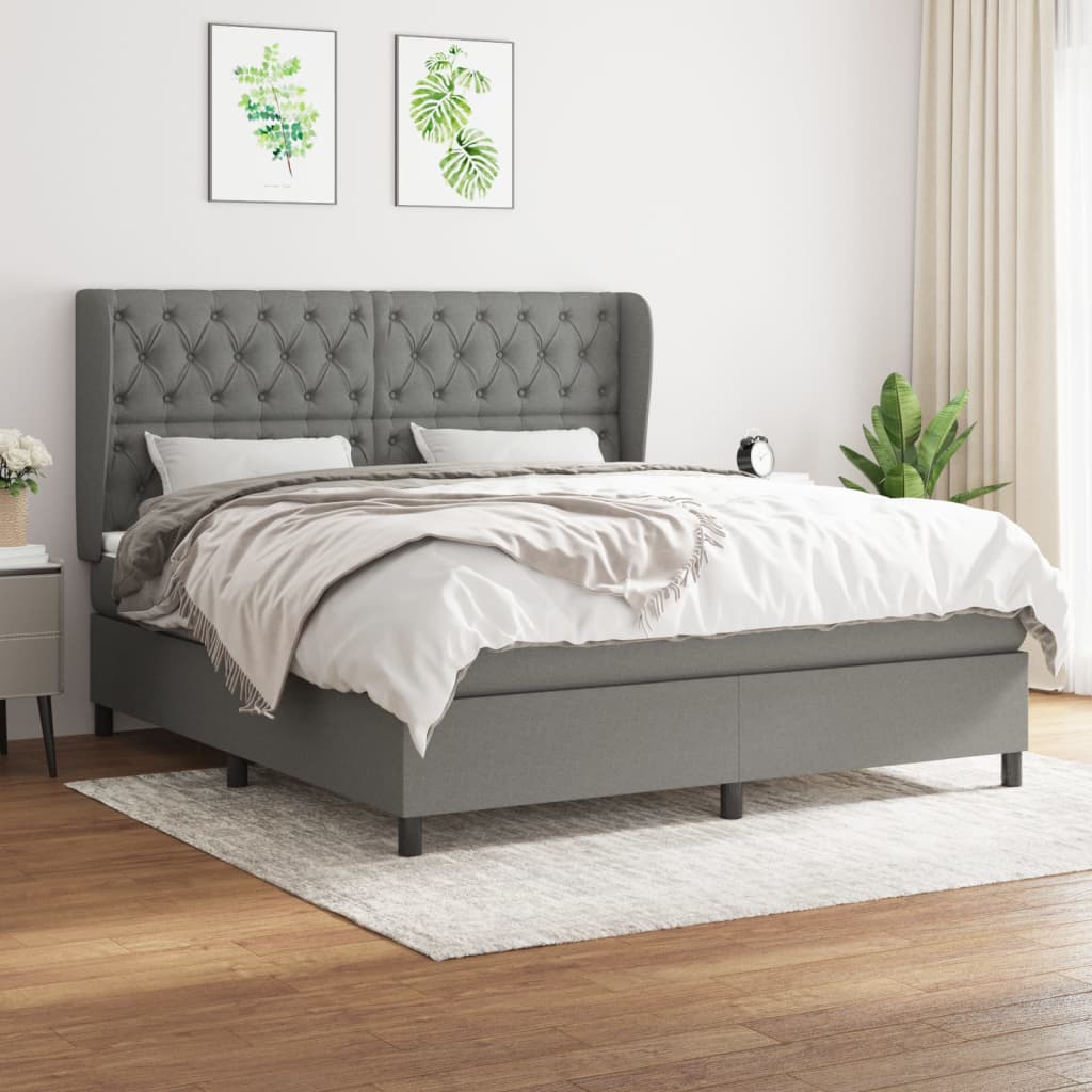vidaXL Boxspring met matras stof donkergrijs 160x200 cm