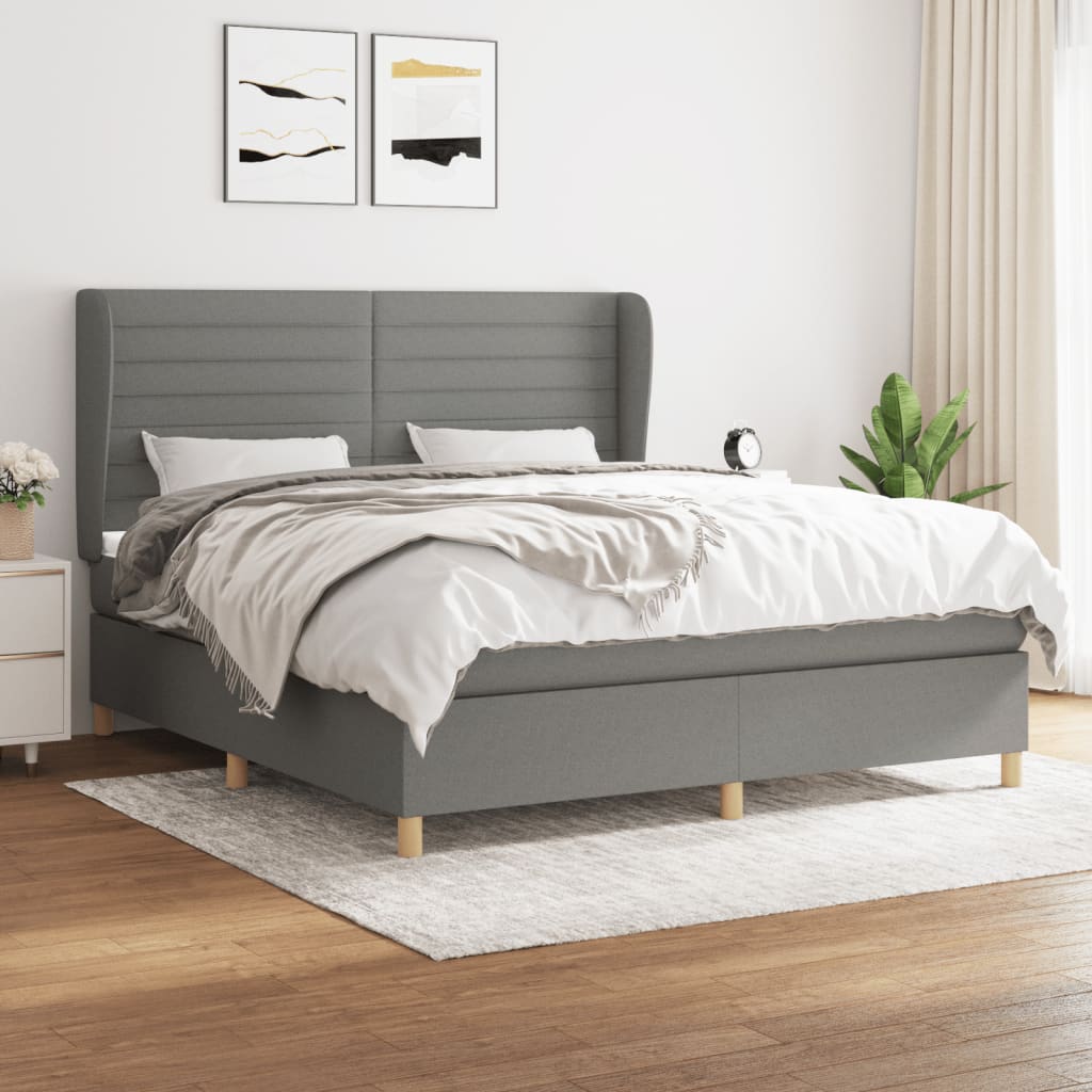 vidaXL Boxspring met matras stof donkergrijs 80x200 cm
