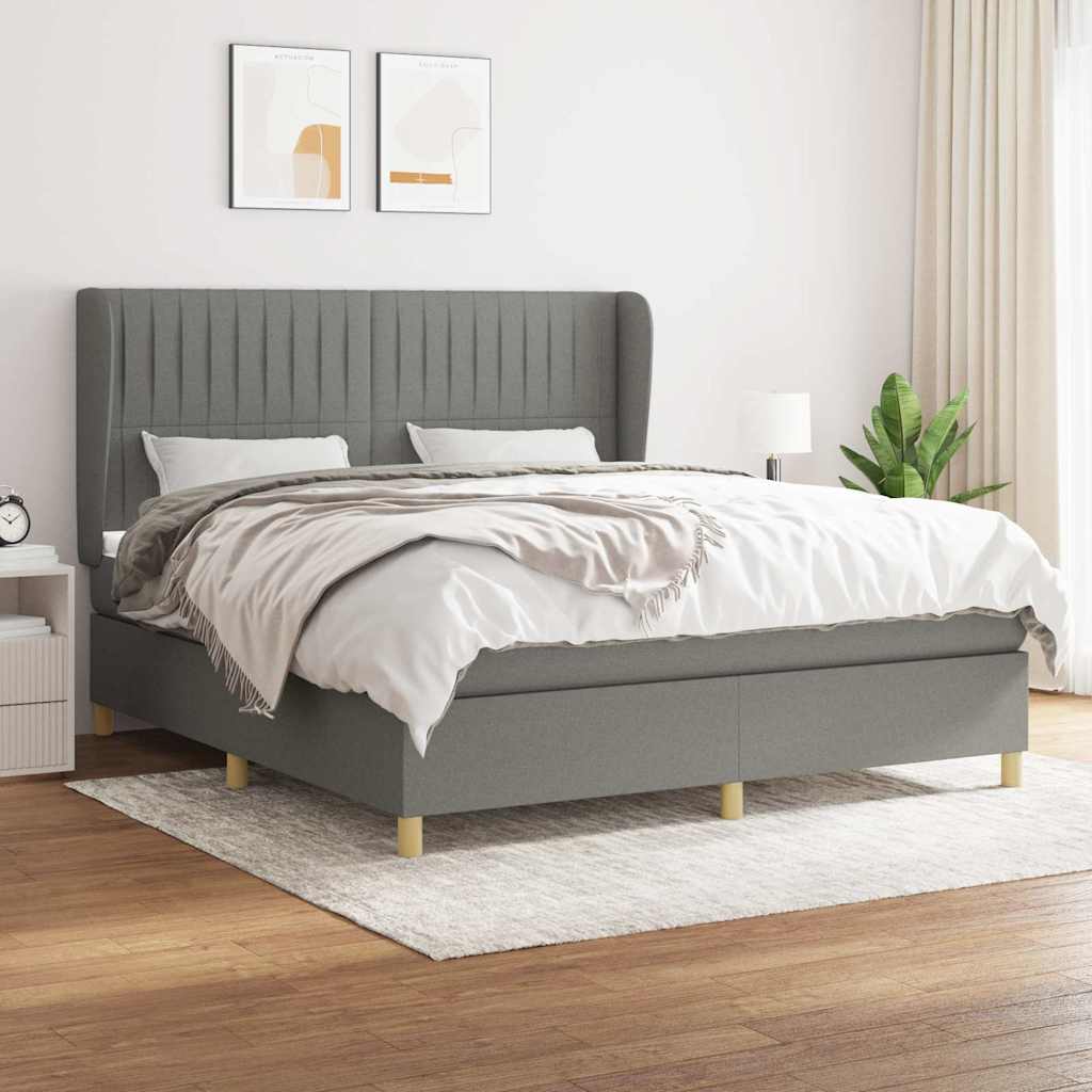 vidaXL Boxspring met matras stof donkergrijs 80x200 cm