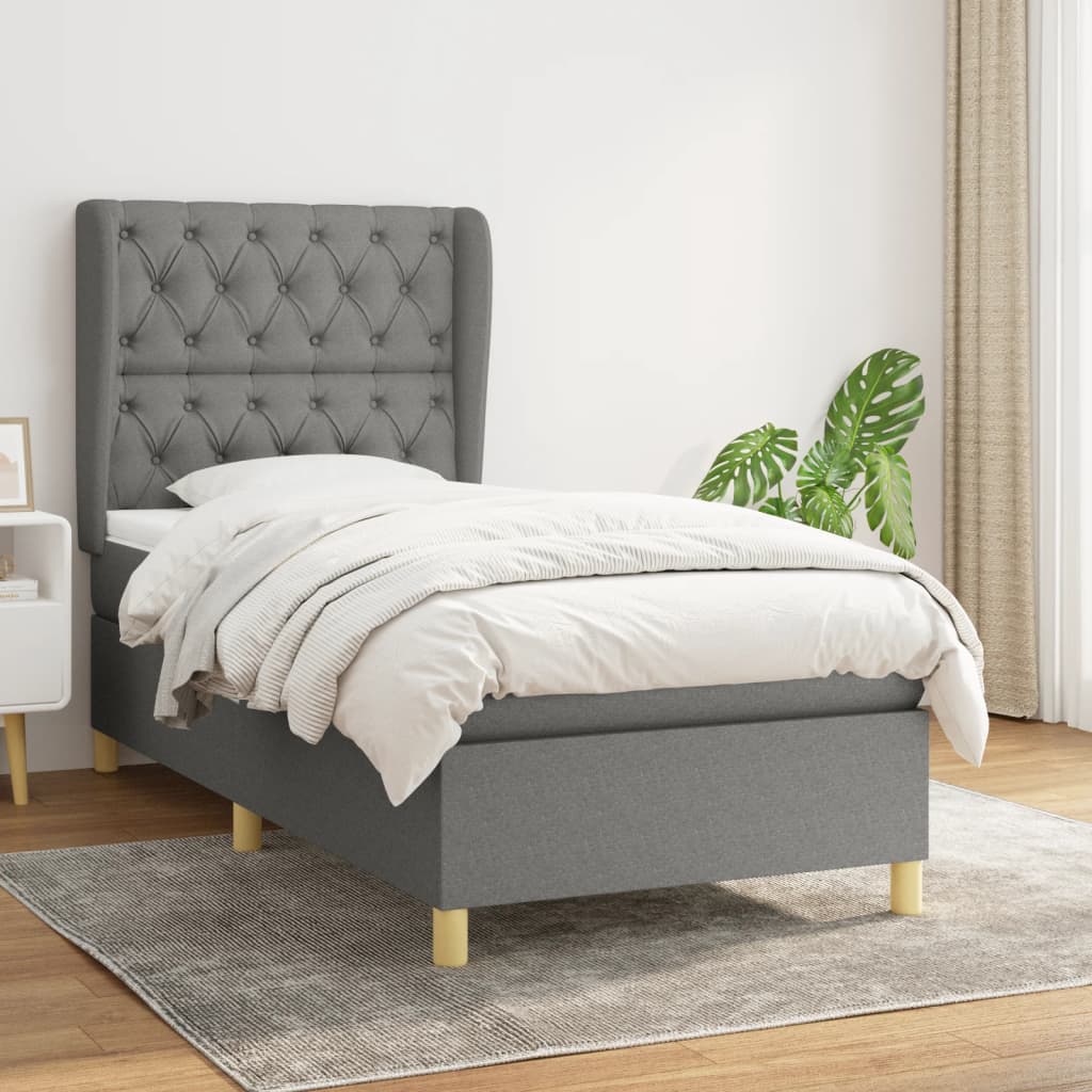 vidaXL Boxspring met matras stof donkergrijs 80x200 cm