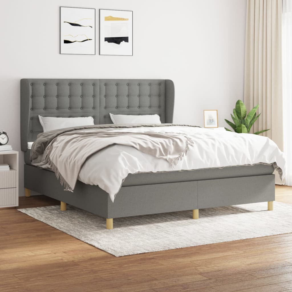 vidaXL Boxspring met matras stof donkergrijs 80x200 cm