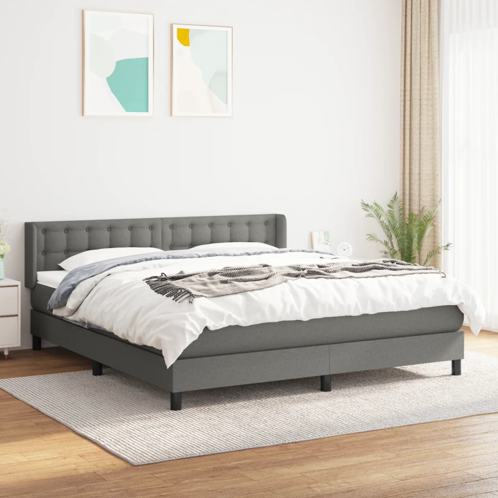 vidaXL Boxspring met matras stof donkerbruin 200x200 cm