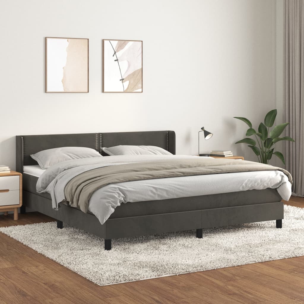 vidaXL Boxspring met matras fluweel donkergrijs 90x200 cm
